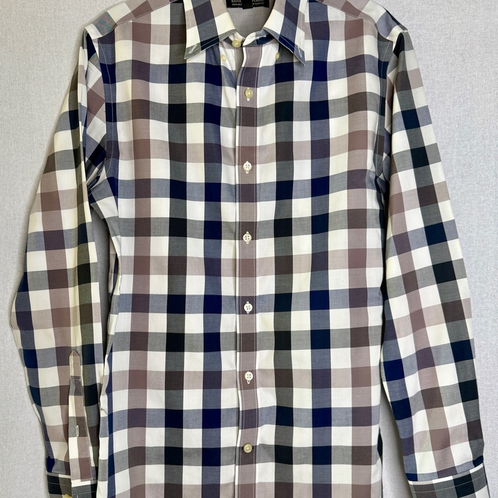 Banana Republic Men's Plaid Shirt - Navy, Brown, Cream